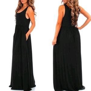 women's black maxi dress with pockets